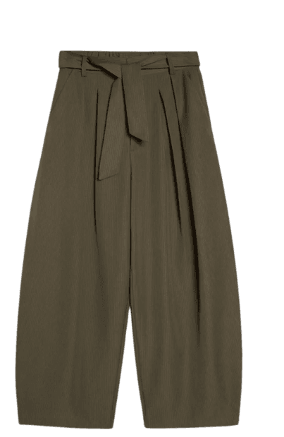 Calça barrel com pregas e cinto