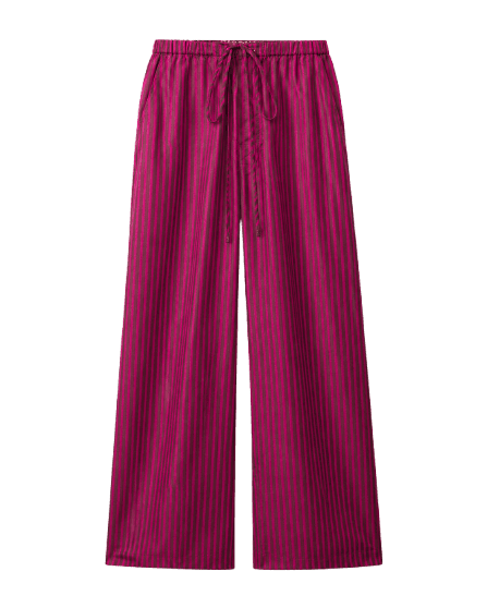 Calça De Voil De Algodão Listrada Rosa