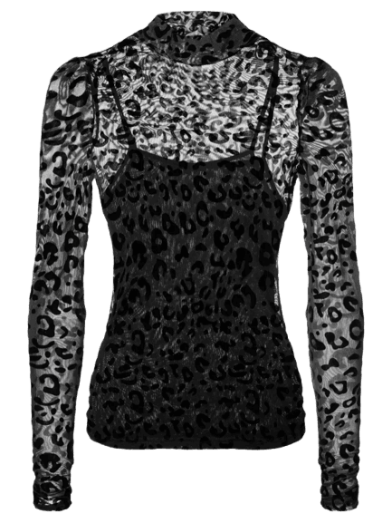 Blusa Feminina Devore Onça Gola Alta Preto Animale Jeans