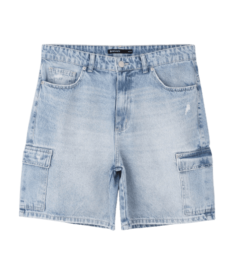 Bermuda Jeans Baggy com Bolsos Cargo
