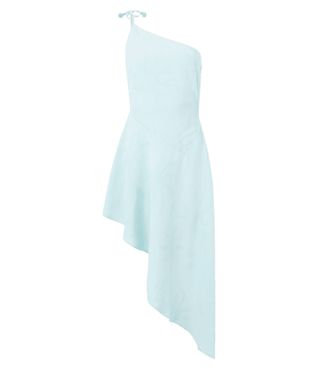 Vestido Assimétrico Ombro Único em Viscose Texturizada com Babado