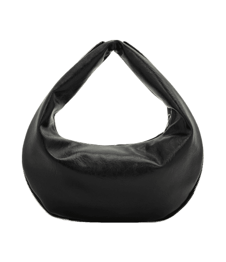 Bolsa Baguete Média em PU com Formato Curvo Preto