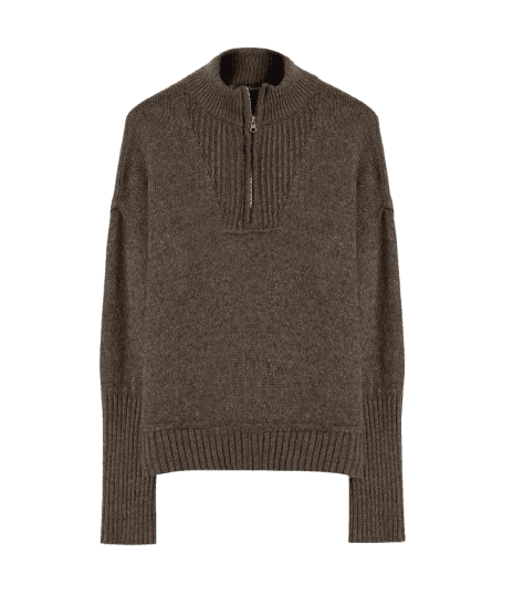 Tricot Myra Zíper Gola Alta Marrom
