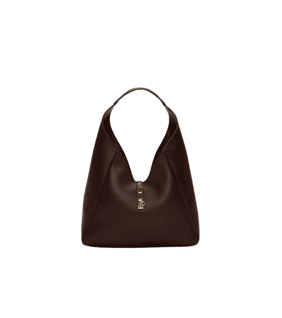 bolsa shoulder com fecho de metal marrom