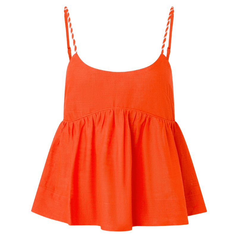 Blusa em Viscolinho com Babado e Alça Bicolor Laranja