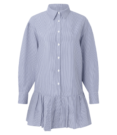 Vestido Curto em Tricoline Listrado com Saia de Pregas