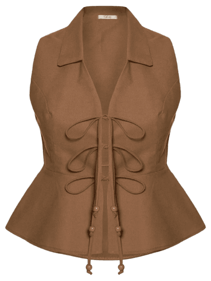 Blusa Feminina Peplum Amarração Marrom Cacay 