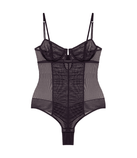Body em Tule Drapeado com Detalhe em V Roxo