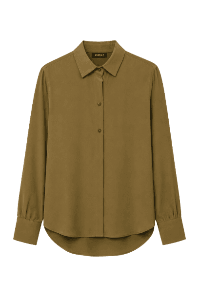 Camisa De Seda Básica Verde Marche Manga Longa