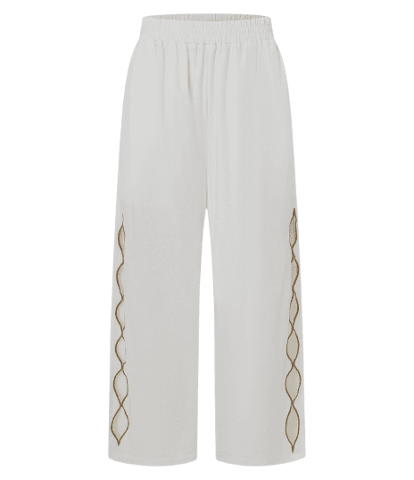 Calça Pantalona em Viscolinho com Recorte Vazado Lateral