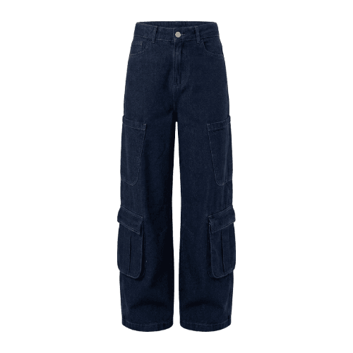 Calça Skater Cargo Feminina Jeans Cintura Média Azul