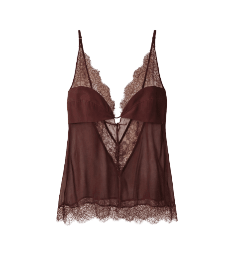 Regata De Seda Marrom Dries Busto De Seda e Renda