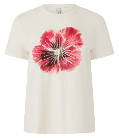 Camiseta em Algodão com Estampa de Flor Off White