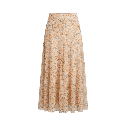 Saia longa evasê feminina em tule floral - Multicor