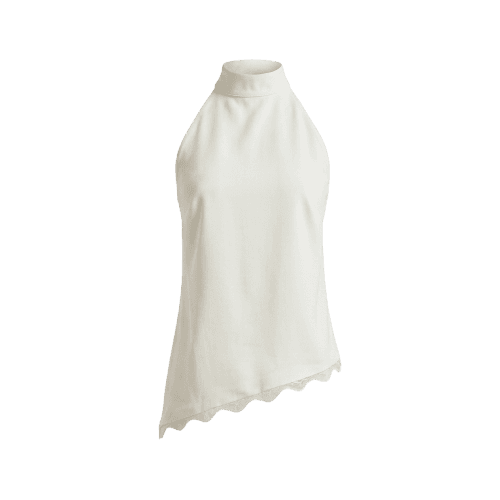 Blusa Assimétrica Feminina Halterneck com Renda Off White