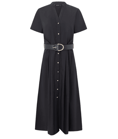 Vestido Midi Com Manga Curta e Cinto com Fivela Preto