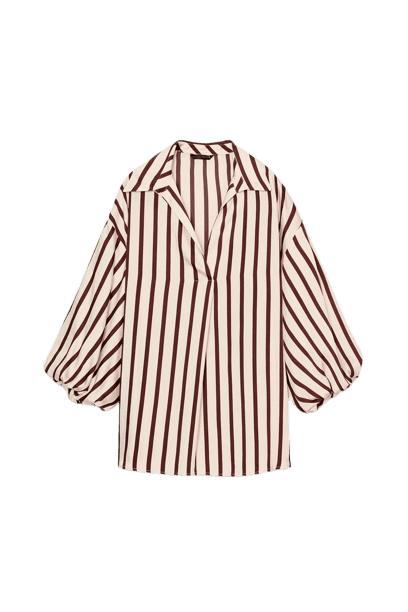 CAMISA LISTRADA COM MANGA ABALONADA