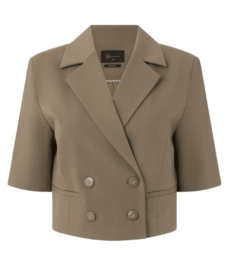 Blazer Alfaiatado Curto com Botões Transpassados Marrom