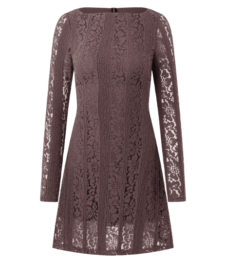 Vestido Curto em Renda com Manga Longa Roxo