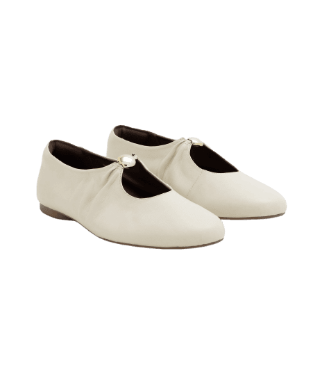 Sapatilha em Couro com Detalhe Metalizado Off White