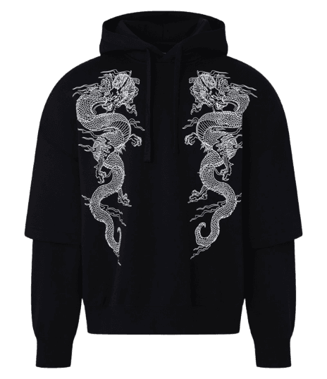 Moletom Boxy Em Fleece Com Estampa De Dragão E Manga Sobreposta Preto