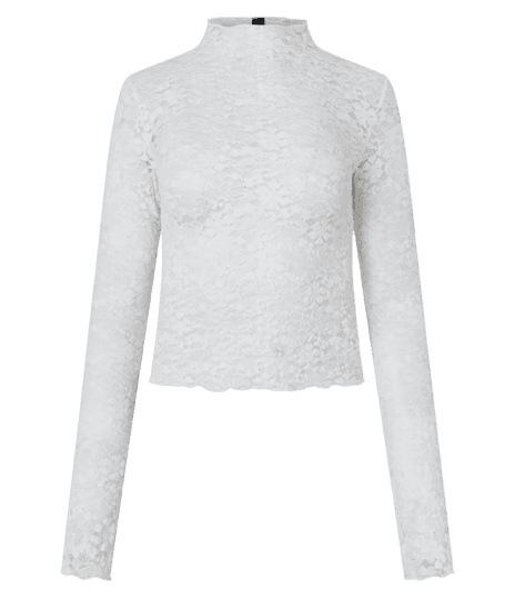 Blusa em Renda Texturizada com Manga Longa Branco