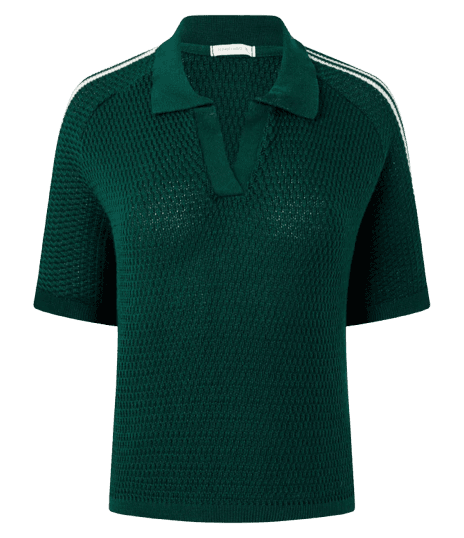 Blusa Polo em Tricô com Manga Curta e Detalhe de Listras Verde