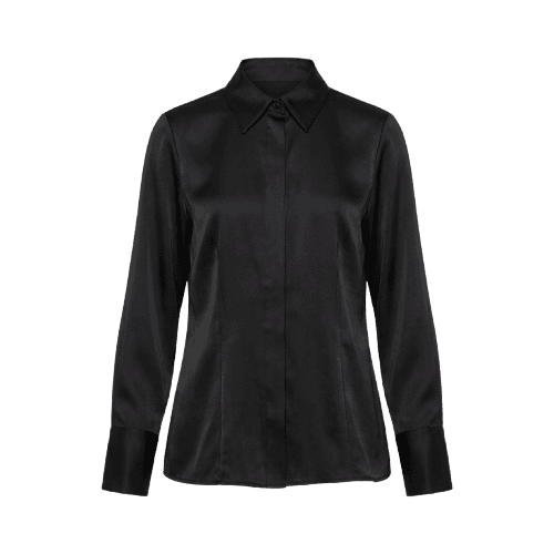 camisa feminina manga longa acetinada mindset preta