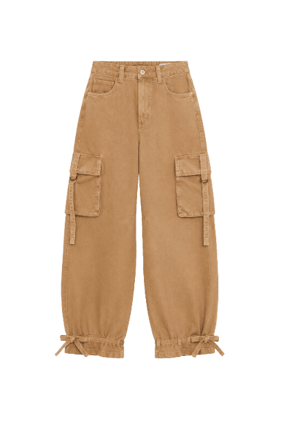 Calça De Sarja Maxi Baggy Cargo Marrom