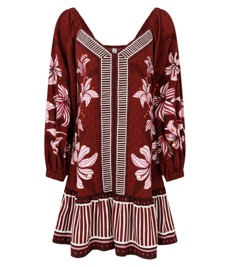 Vestido Curto Estampa Folhagem com Decote V