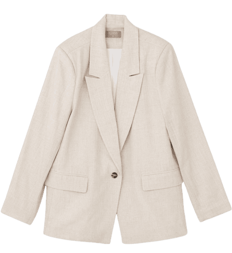 Blazer Regular Em Viscolinho Com Botão Único E Forro Listrado Curve & Plus Size Bege