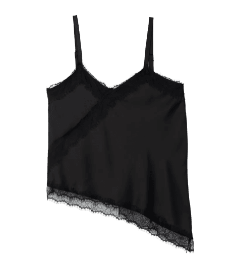 Blusa Regata em Cetim com Renda e Barra Assimétrica Curve & Plus Size Preto