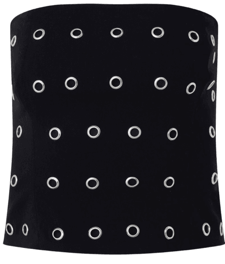 Blusa Tomara Que Caia Com Aplicação De Ilhós Metálicos Preto