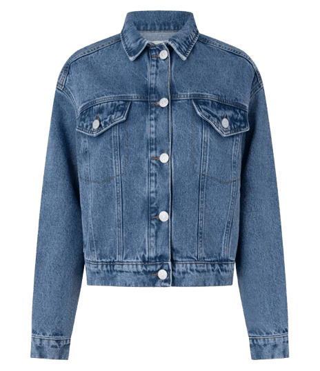 Jaqueta Boxy em Jeans com Bolsos e Recortes Médio