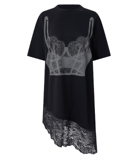 Camiseta em Algodão com Estampa Localizada e Barra Rendada