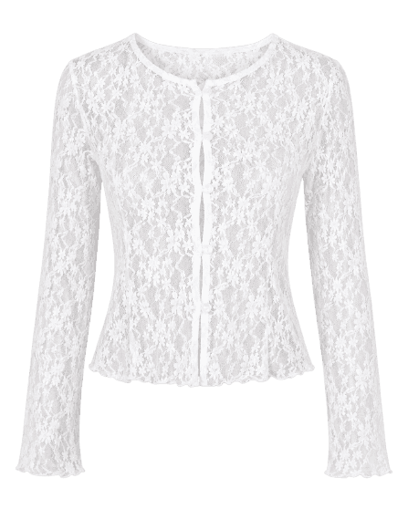 Blusa Manga Longa Renda Abertura Frontal