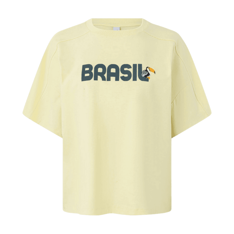 Blusa Regular com Recorte no Ombro e Lettering Brasil Amarelo