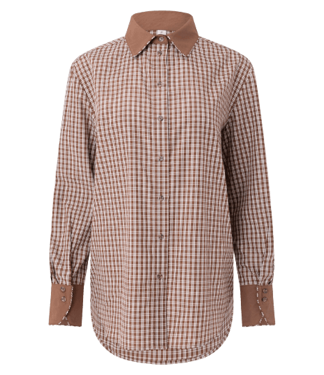 Camisa em Tricoline Xadrez com Gola e Punhos Contrastantes