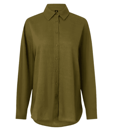 Camisa em Viscolinho com Manga Longa e Abotoamento Verde Escuro