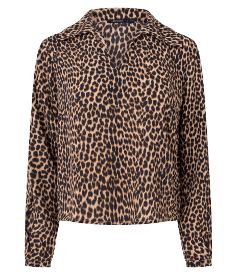 Blusa Feminina Manga Longa Animal Print Onça Chiffon