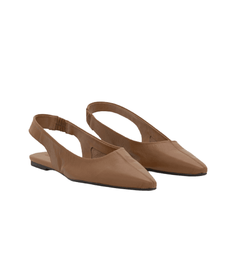 Sapatilha Slingback de Bico Fino em Couro