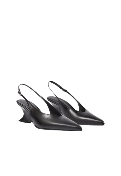 Slingback Siena Mid Buckle Couro Preto