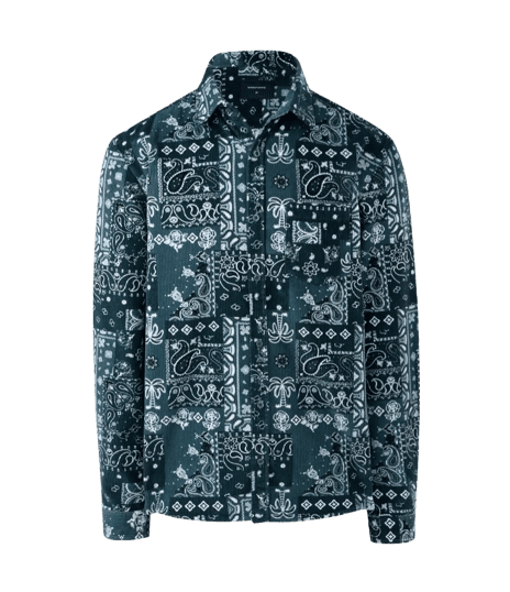 Camisa em Veludo com Botões e Estampa Paisley