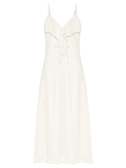 Vestido Midi Com Babado Bege Market 33