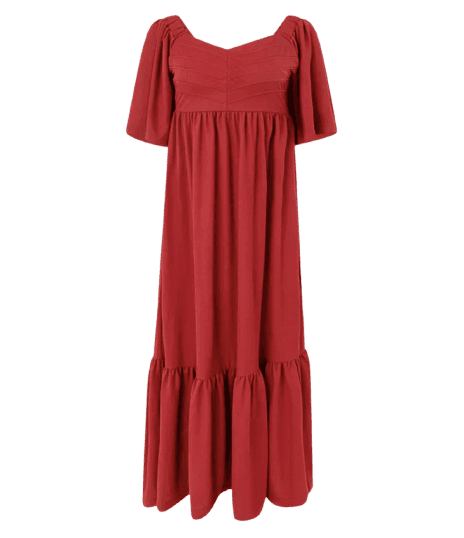 Vestido New Midi com Manga Evasê Vermelho