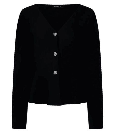 Cardigan em Tricô com Botões e Manga Ampla Preto