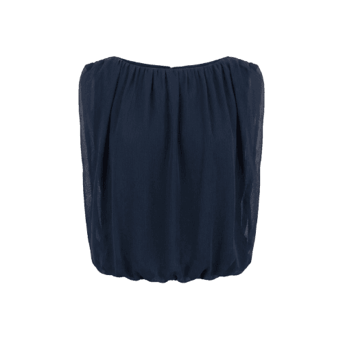Blusa Balonê Feminina Decote Canoas Franzida Azul