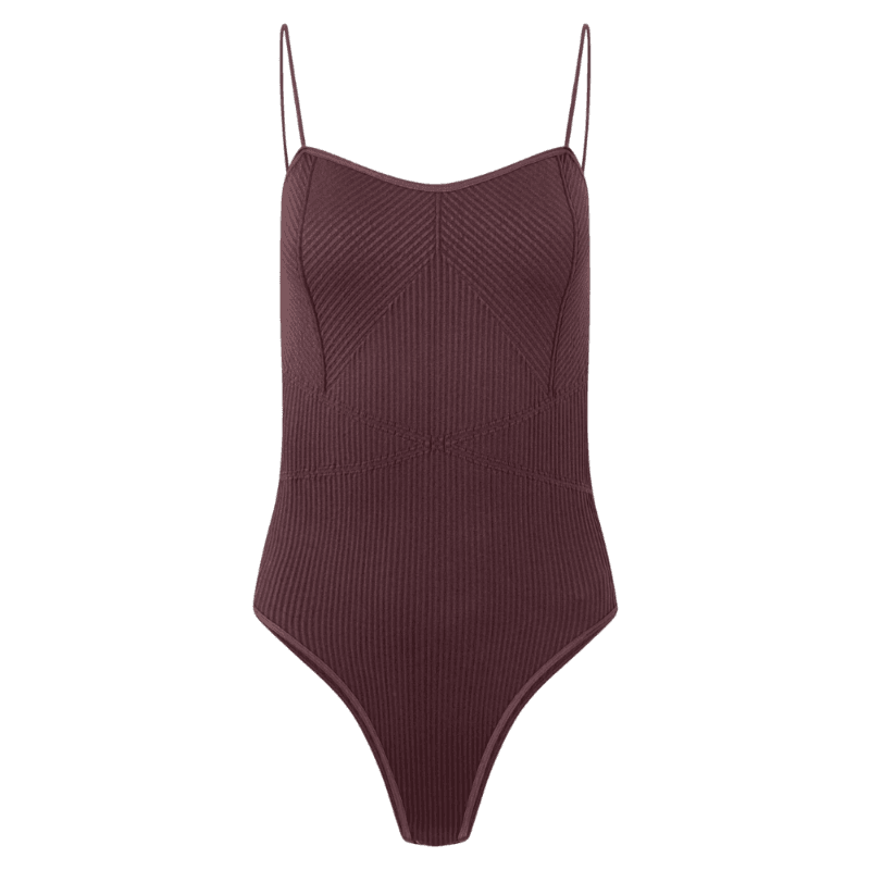 Body Texturizado em Seamless com Alcinhas Finas Marrom