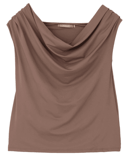 Blusa Ajustada Em Microfibra Com Decote Ombro A Ombro Marrom