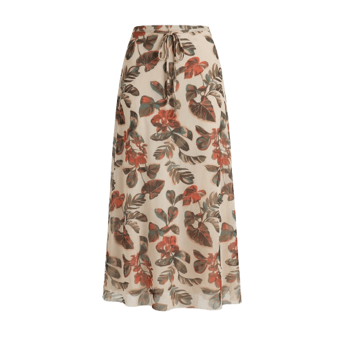 Saia Midi Feminina de Tule Folhagens Amarela